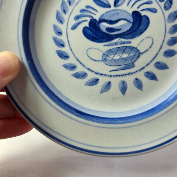 THREE Arabia of Finland Blue Rose Bread Plates Gray/Blue Blue Flowers & Bands - Picture 7 of 10